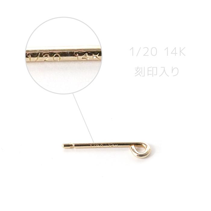 14KGF アイポスト ピアスポスト カン付き チャーム用 芯径0.74mm 全長