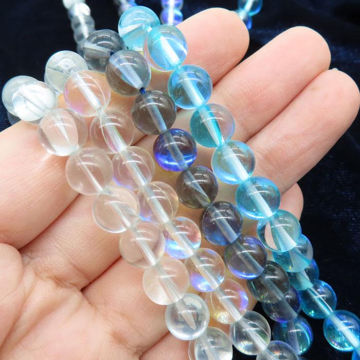 オーロラ水晶 約40cm 連 【ツヤあり】 8mm 6mm 丸ビーズ 天然石 ビーズ
