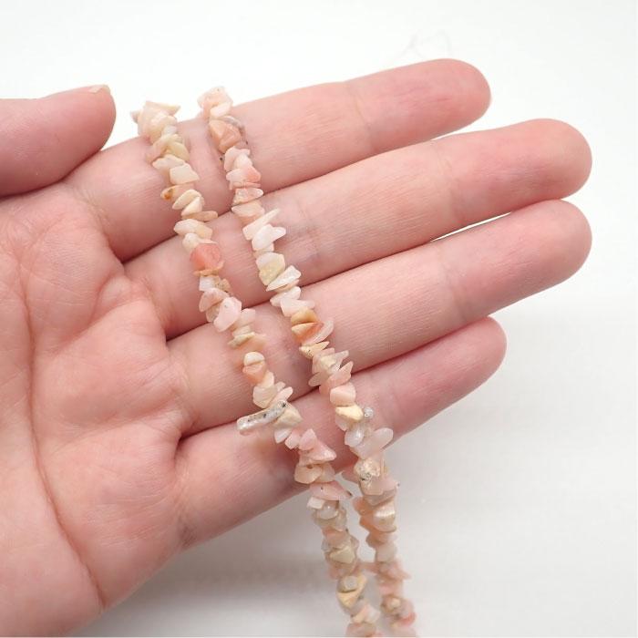 約40cm)約3×2mm 天然石 ピンクオパール さざれ石 ビーズ ハンドメイド