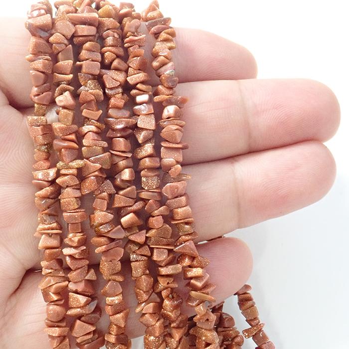 茶金石 さざれ石 約3*5mm 穴あり 1連 80cm 天然石 パワーストーン 連