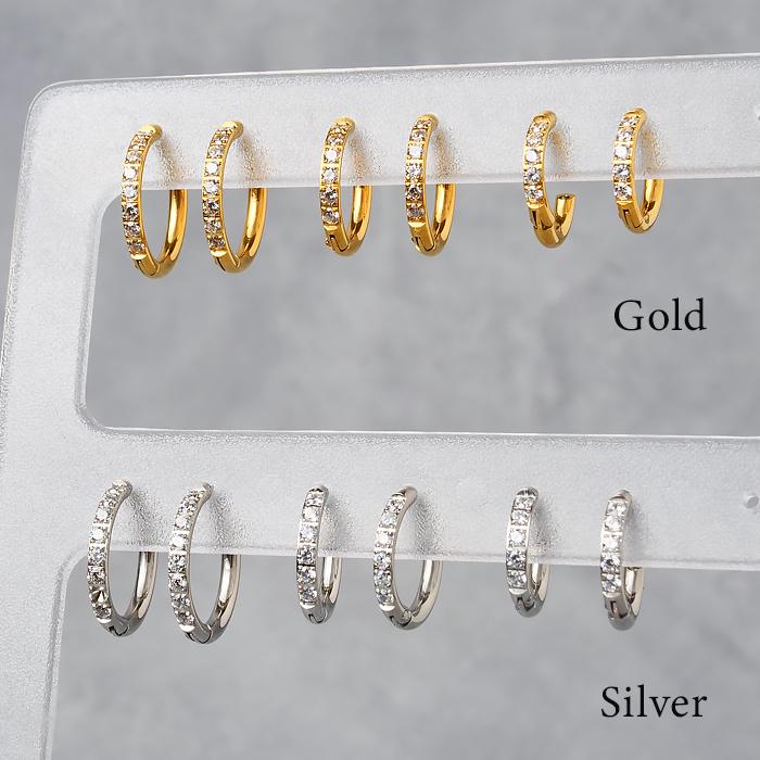 ステンレス製 ( ジルコニア付き フープピアス ) 3サイズ 金属