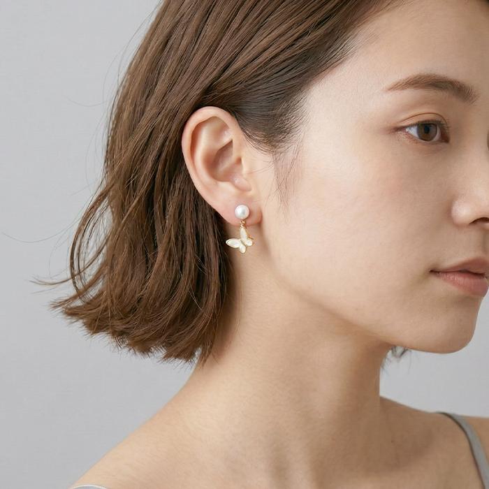 淡水パール 蝶々パールピアス 6mm K18GP S925 ゴールド 動物モチーフ