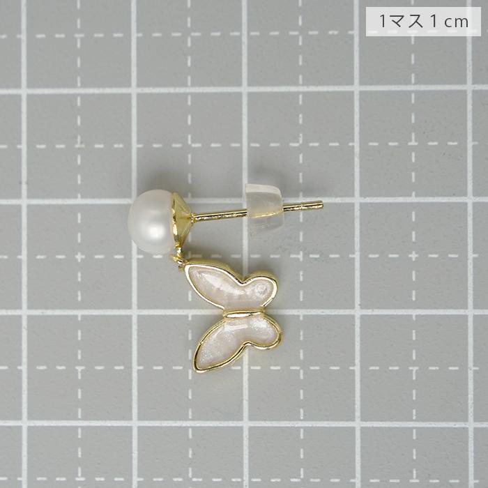 淡水パール 蝶々パールピアス 6mm K18GP S925 ゴールド 動物モチーフ