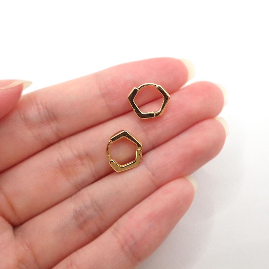 64. シルバー925 カクカクミニフープピアス GD/SV 1セット(6個入り