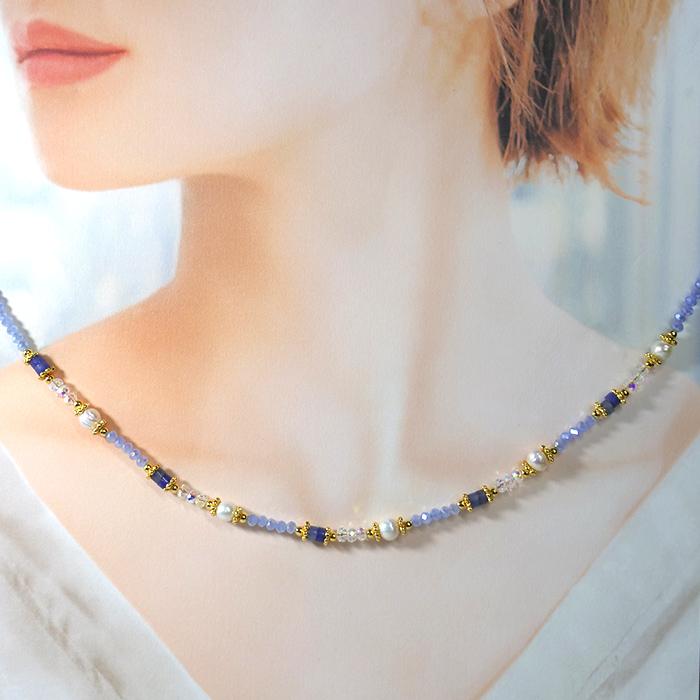 淡水パール×メノウ ストーン ネックレス 約39cm SUS316 950209