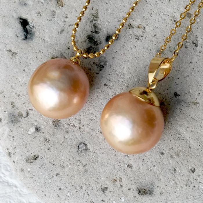 金属アレルギー対応 111. 有核 カラー 淡水パール 14mm 一粒ネックレス