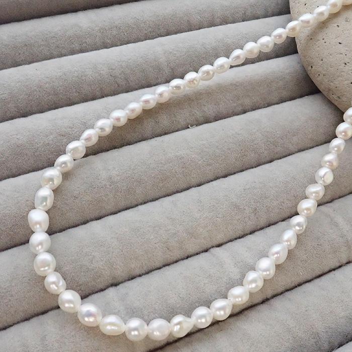 淡水パール ホワイト【 ネックレス ライス約4×5mm】 アジャスター付き