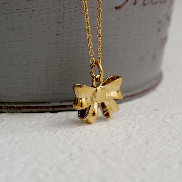 ⬇️アンティーク　ヴィンテージ　⭐︎ リボン　ネックレス メール便送料無料 35. 立体リボン ネックレス 1.7cm アズキチェーン