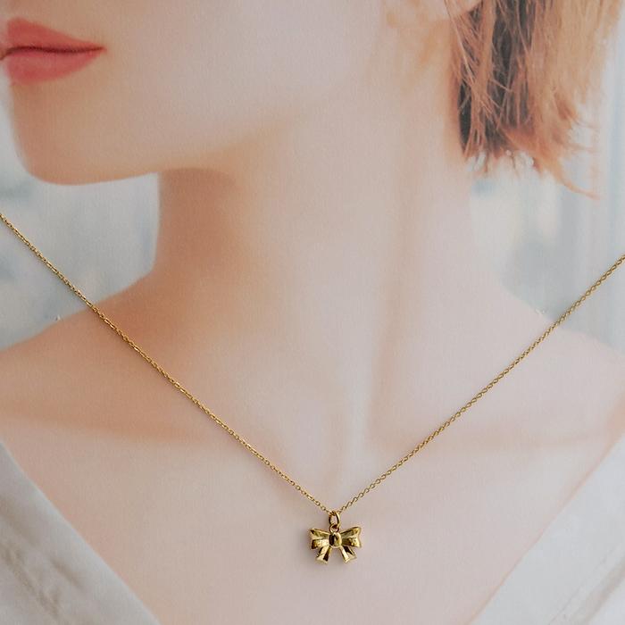 メール便送料無料 35. 立体リボン ネックレス 1.7cm アズキチェーン