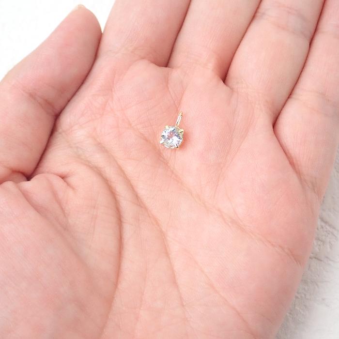 K18 刻印入り】アクアマリン チャーム トップ 18金 天然石 約9.7mm
