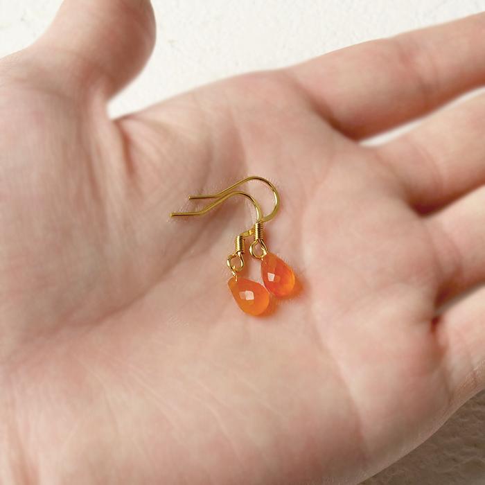 カーネリアン ドロップカット フックピアス (1ペア) レディース インド