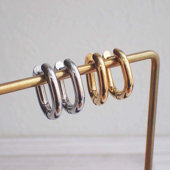 サージカルステンレス (55) オーバル フープ ピアス ゴールド 23x19mm