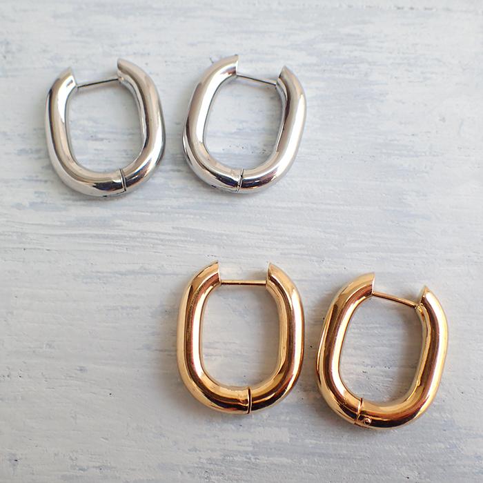 サージカルステンレス (55) オーバル フープ ピアス ゴールド 23x19mm