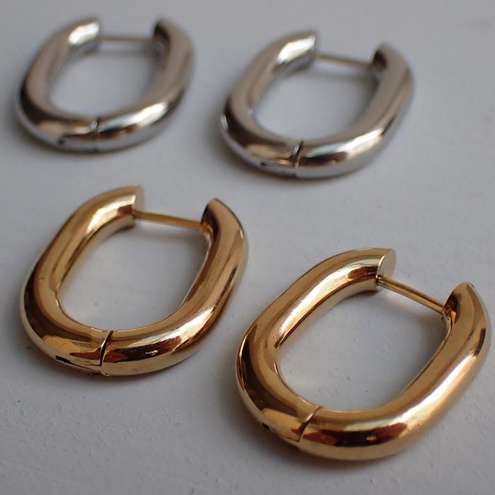 サージカルステンレス (55) オーバル フープ ピアス ゴールド 23x19mm
