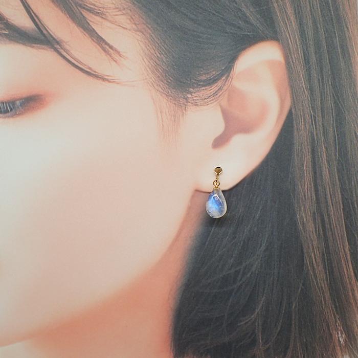 ブルームーンストーン オーバル ドロップ イヤリング ピアス (58) 1