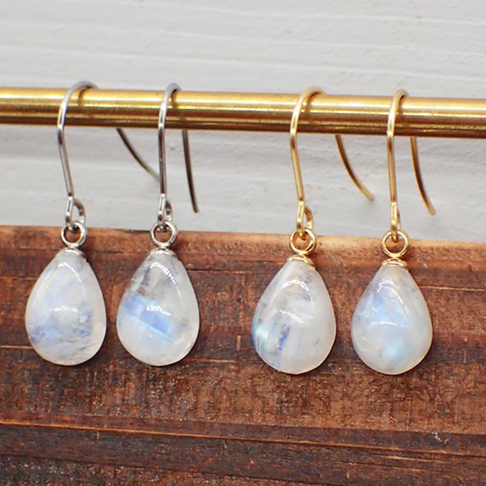 ブルームーンストーン オーバル ドロップ イヤリング ピアス (58) 1