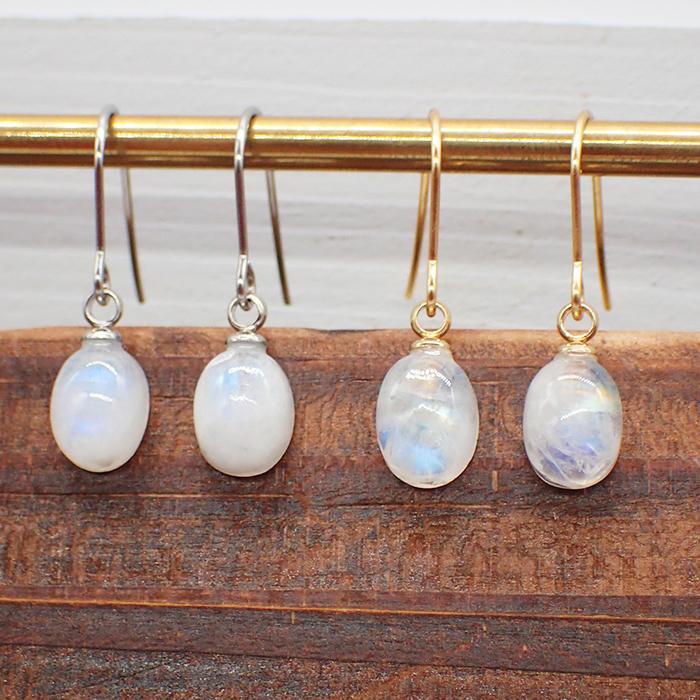 ブルームーンストーン オーバル ドロップ イヤリング ピアス (58) 1