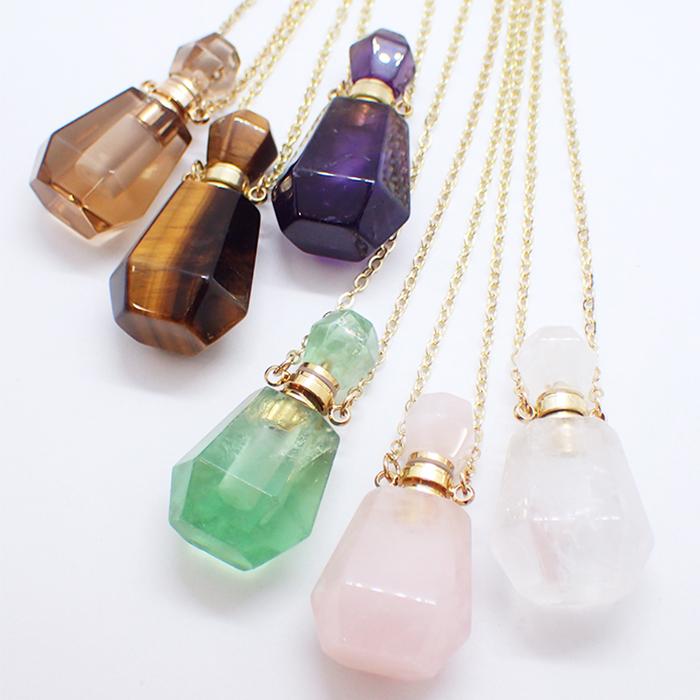 Eタイプ 天然石 香水瓶 ネックレス メッキチェーン フレグランス