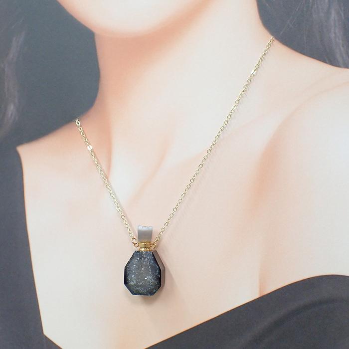 天然石 Kタイプ 香水瓶 ネックレス ドゥルージー ダイヤ型 メッキ  