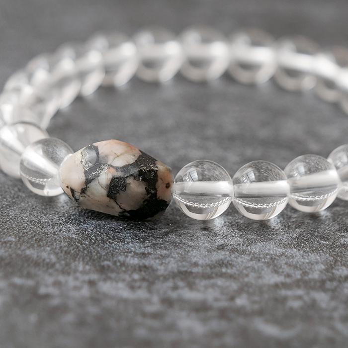 フェナカイト 天然水晶 ブレスレット 約8mm (D)約10.0×14.5mm ロシア産