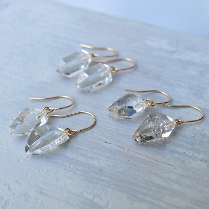 ピアス レディース 18k 18金 ハーキマーダイヤモンド アメリカ産