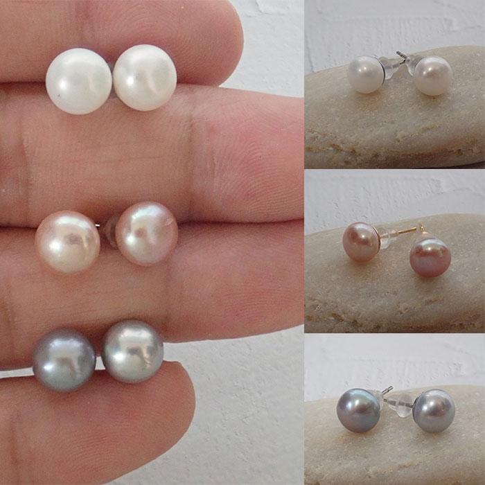ピアス 淡水パール (7.5mm)18K コーティング キャッチ付き サージカル