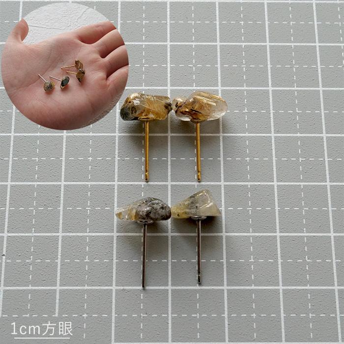 ヘマタイトインルチル スタッドピアス 突き刺し型 ピアス アクセサリー