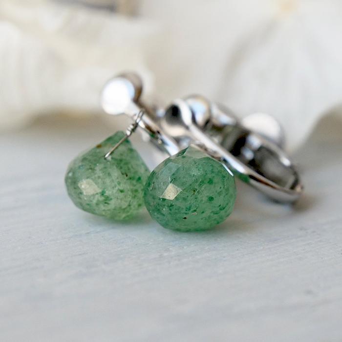 グリーンストロベリークォーツ ネジバネ式 イヤリング マロンカット