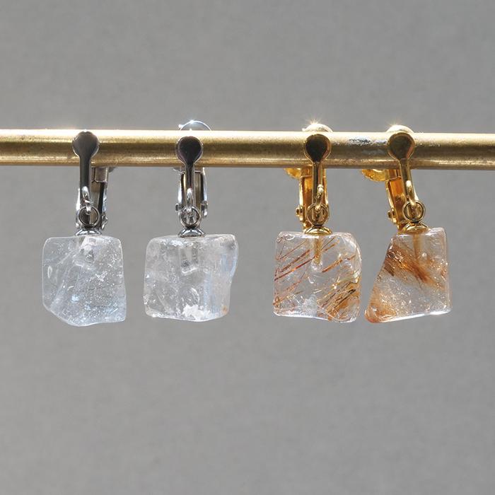 ザギマウンテンクォーツ 天然石 ネジバネ式 イヤリング アクセサリー