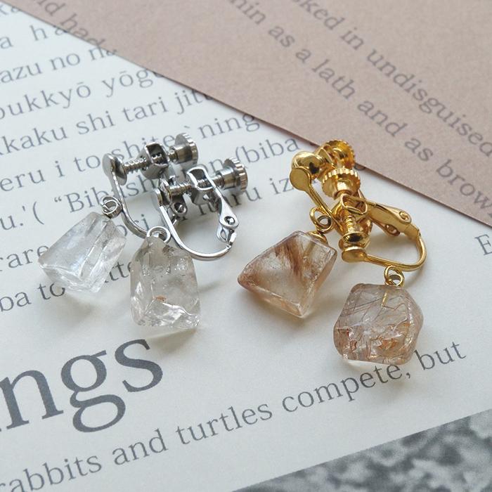ザギマウンテンクォーツ 天然石 ネジバネ式 イヤリング アクセサリー