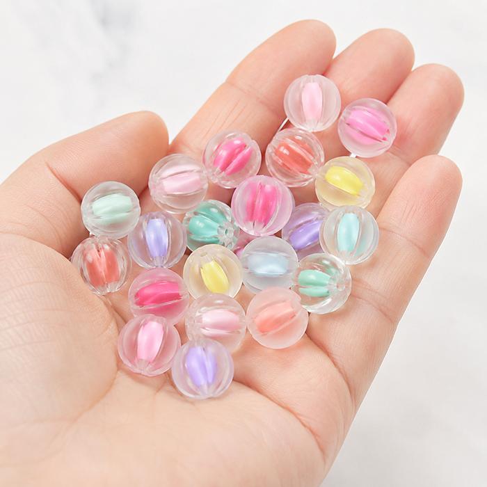 アクリルビーズ 波形 12mm 50個 クリア マット MIXカラー 横穴 穴