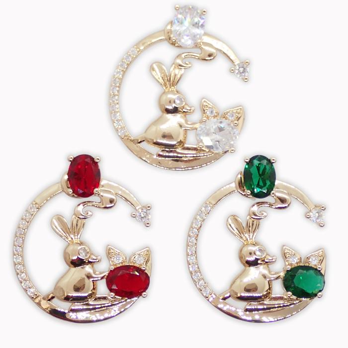 ストーンフレーム (107) 三日月と兎 1個 ウサギ チャーム 石座