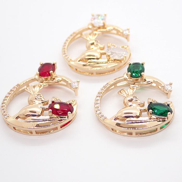 ストーンフレーム (107) 三日月と兎 1個 ウサギ チャーム 石座