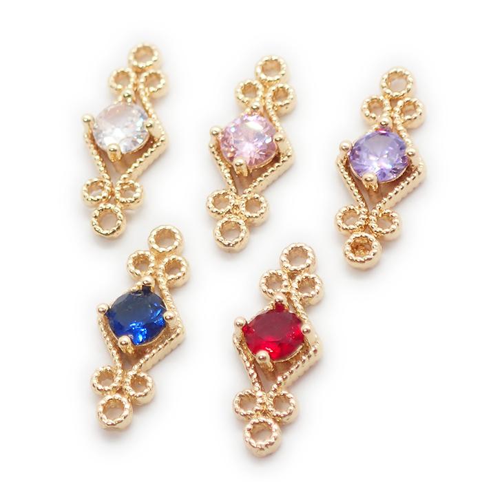 ストーンフレーム (129) 6ホール コネクターチャーム 1個 5色