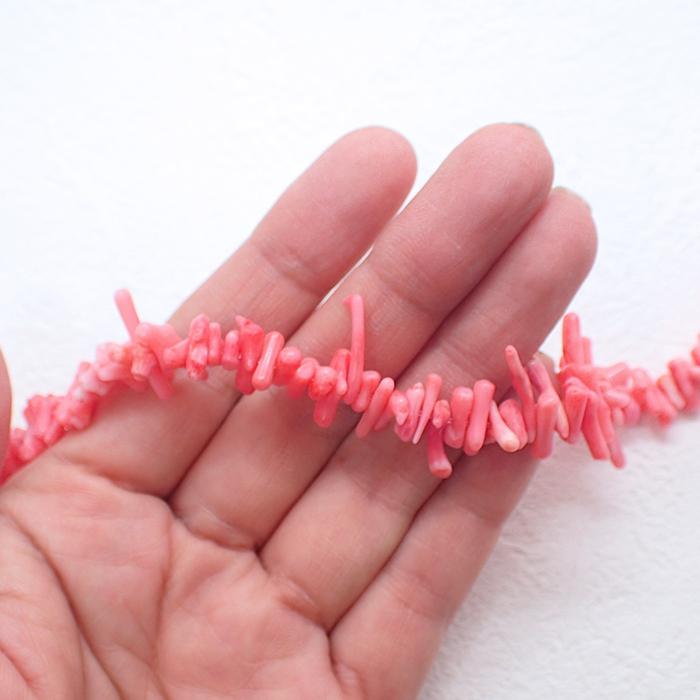 13. サンゴビーズ (染色) 枝ビーズ 桃色 1連 全1色 #2 枝珊瑚 コーラル ...