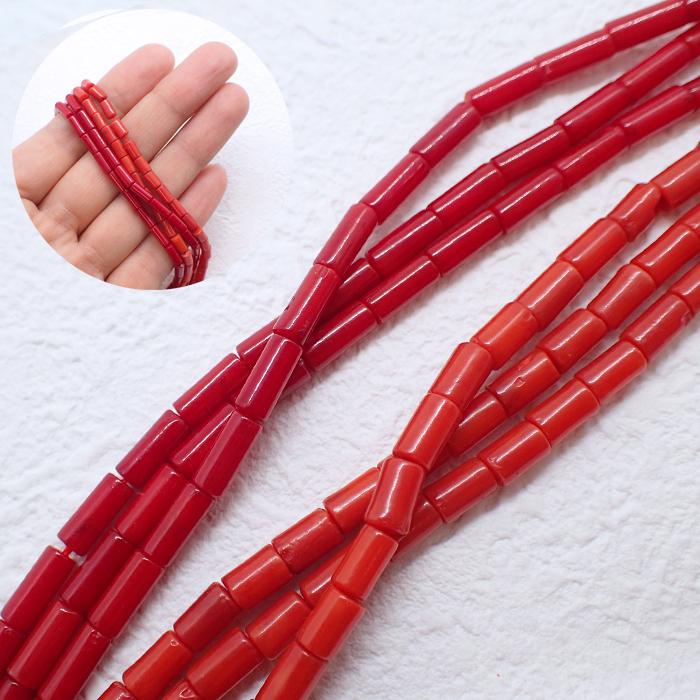 14.サンゴビーズ (染色) 竹ビーズ 全2色 1連 #3 チューブ コーラル 赤