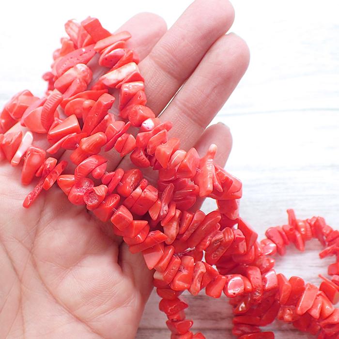 専用‼️ 珊瑚　パーツ　材料 19. サンゴ ビーズ (染色) さざれビーズ 1連 全1色 #8 サザレ さざれ