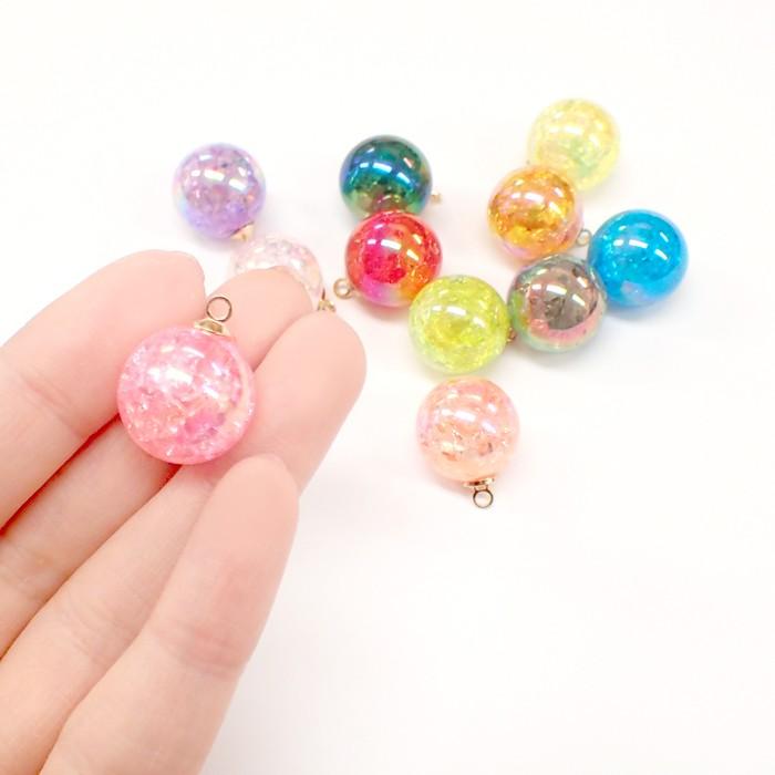 ポイント5倍☆ クラック丸玉チャーム 10個売り 約16mm カラフル ビーズ