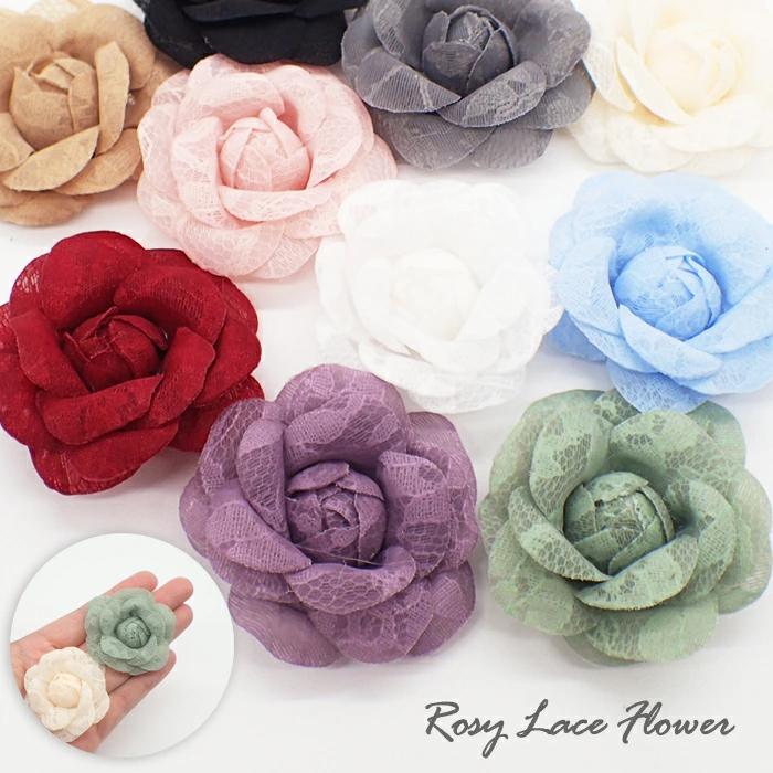 レース カメリア フラワーパーツ 10色 1個 ローズ バラ 薔薇