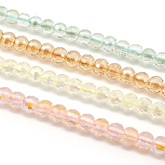 ガラスビーズ 63. 多面カット 3.5×4mm 1連 約37cm ミラーボール