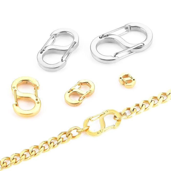 ステンレス製 S字カラビナ 1個 バック金具 二重開閉 クラスプ 留め具