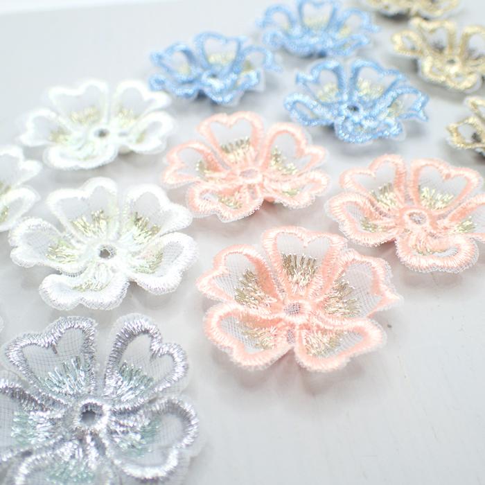 レースパーツ 22.オシロイバナ 10個 レース生地 刺繍 オーガンジー 花