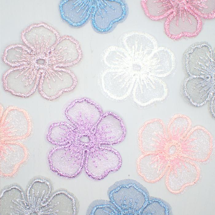 レースパーツ 25.フラワー小 10個 レース生地 刺繍 オーガンジー レースパーツ 25.フラワー小 10個 レース生地 刺繍 オーガンジー