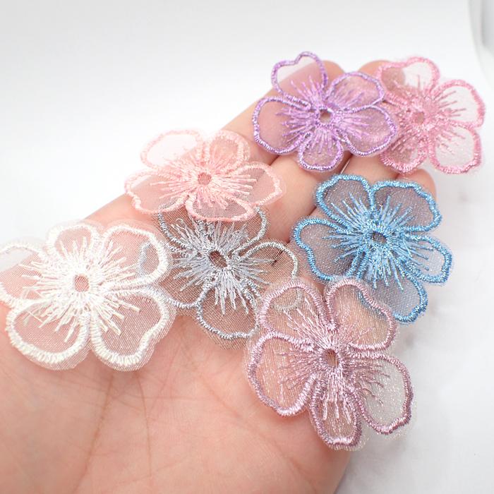 レースパーツ 25.フラワー小 10個 レース生地 刺繍 オーガンジー レースパーツ 25.フラワー小 10個 レース生地 刺繍 オーガンジー