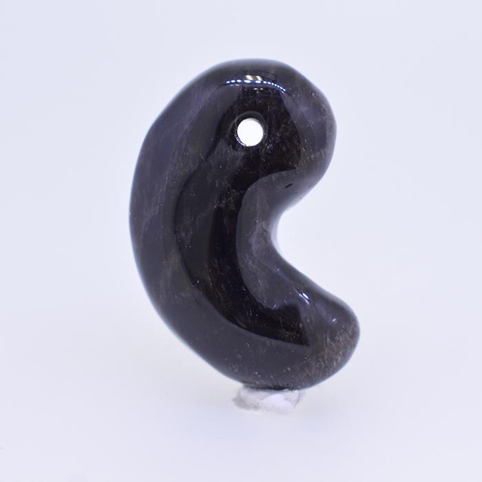 53.山梨 黒平 黒水晶 勾玉 約33mm 山梨県産 黒平水晶 日本銘石