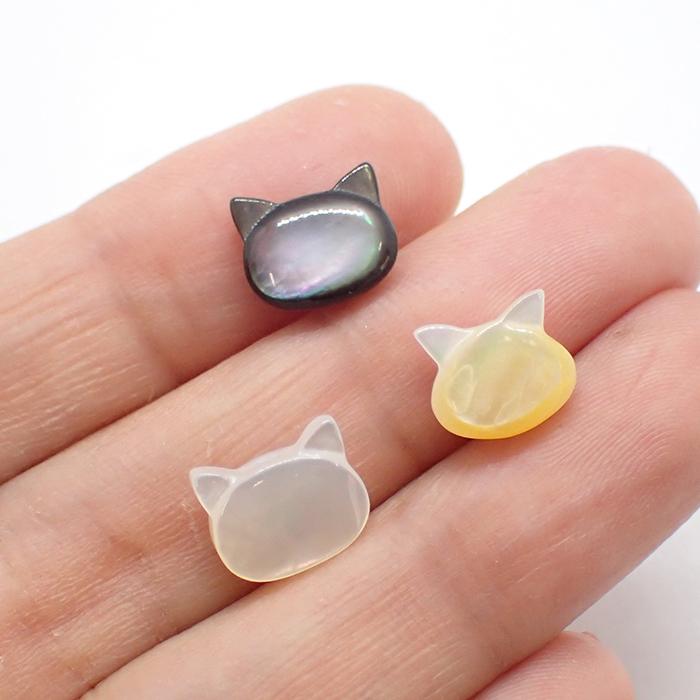 シェルパーツ (73) ねこ 縦穴 ビーズ 10x8mm 1個売り 猫 ネコ