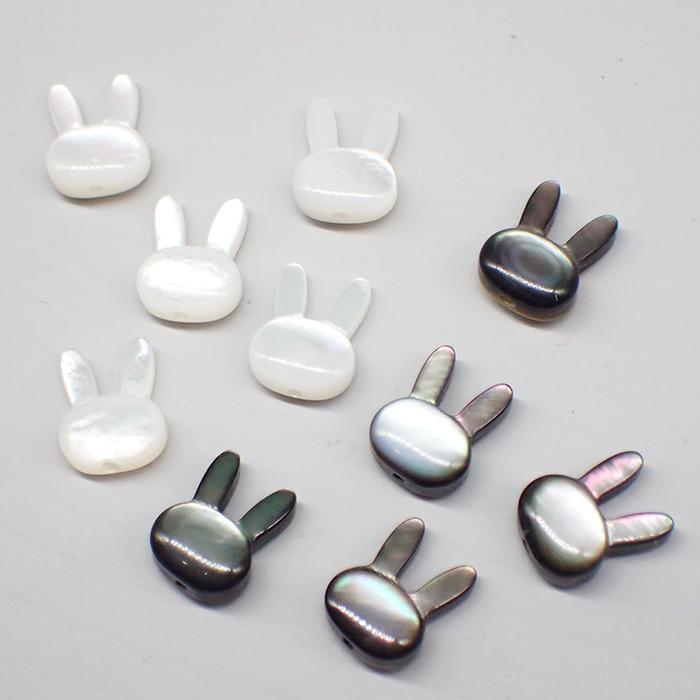 シェルパーツ (79) うさぎフェイスミニ 縦穴 ビーズ 8x10mm ホワイト