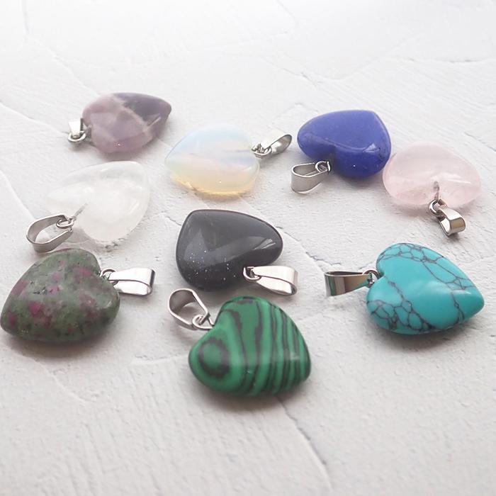 天然石 ハート型 チャーム ペンダントトップ 20×20mm ステンレス金具