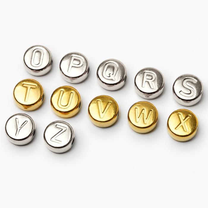 ステンレス製 アルファベットビーズ (18-a. ラウンド ゴールド ) (A〜N