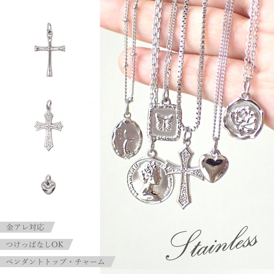 ステンレス 06-s. チャーム ペンダントトップ クロス ハート シルバー